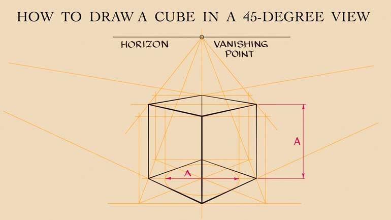 How to Draw a Cube in the 45-Degree View