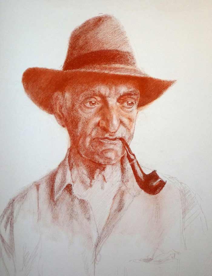 Portrait of my father in sanguine