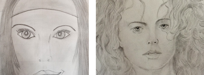 Portraits before and after the drawing course