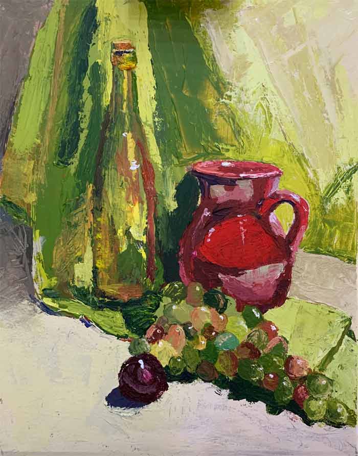 First acrylics with palette knife on still life