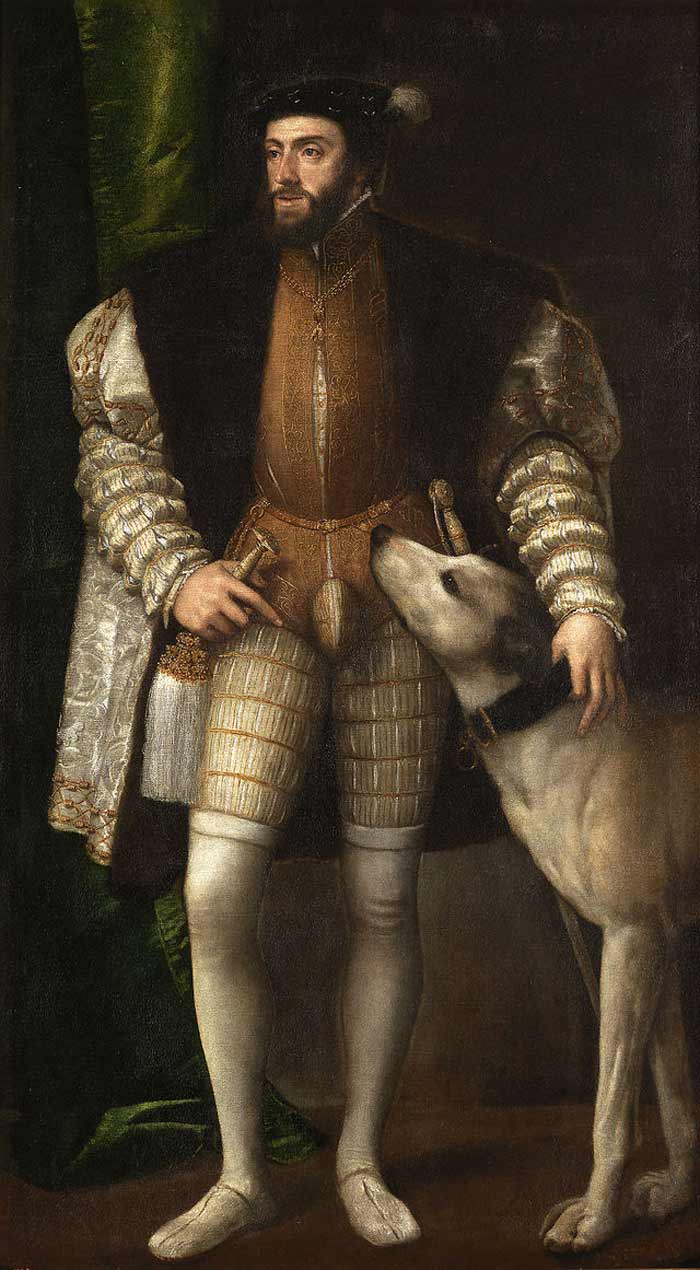 Titian - Portrait of Charles V with a Dog