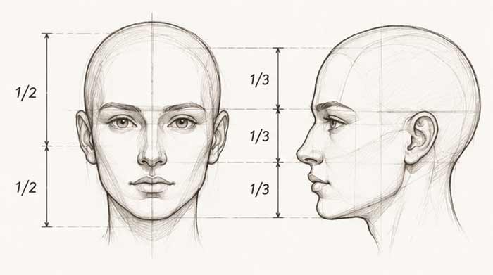 Head-proportions-and-construction-in-front-and-profile-views